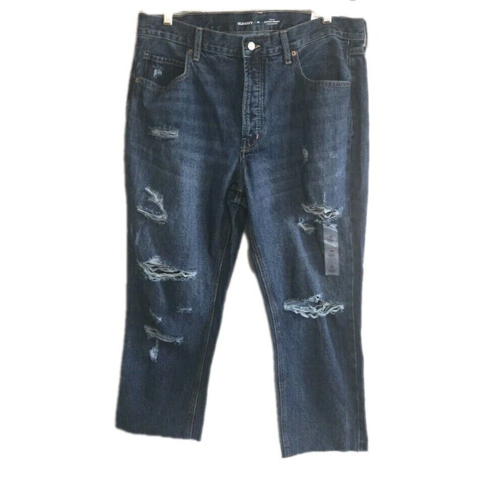 Old Navy Crop Jeans  Slouchy Distressed Secret Slim Pockets Fray Hem 16 NWT